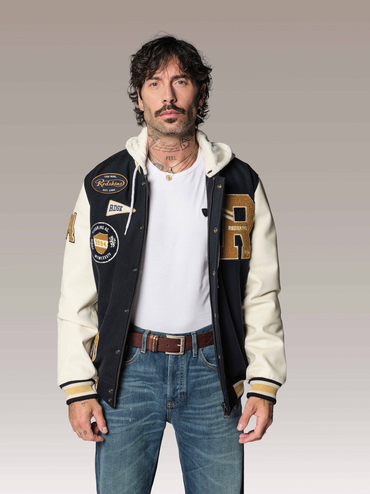 Blouson en cuir bleu marine BROOKLYN SCHOOL