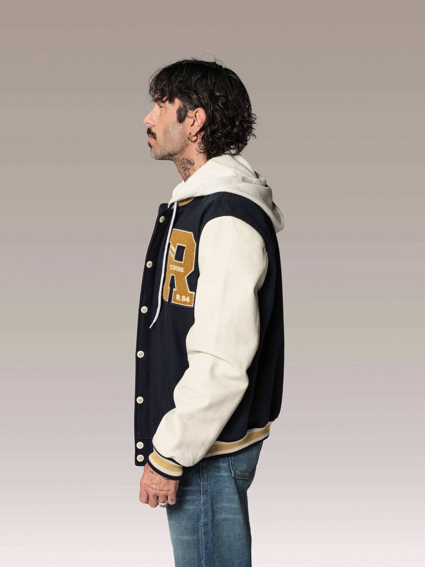 Blouson en cuir bleu marine BROOKLYN SCHOOL