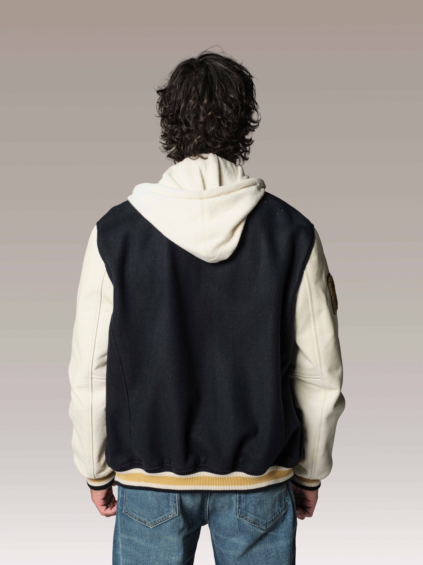 Blouson en cuir bleu marine BROOKLYN SCHOOL