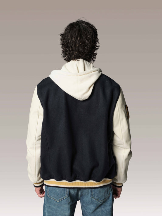 Blouson en cuir bleu marine BROOKLYN SCHOOL