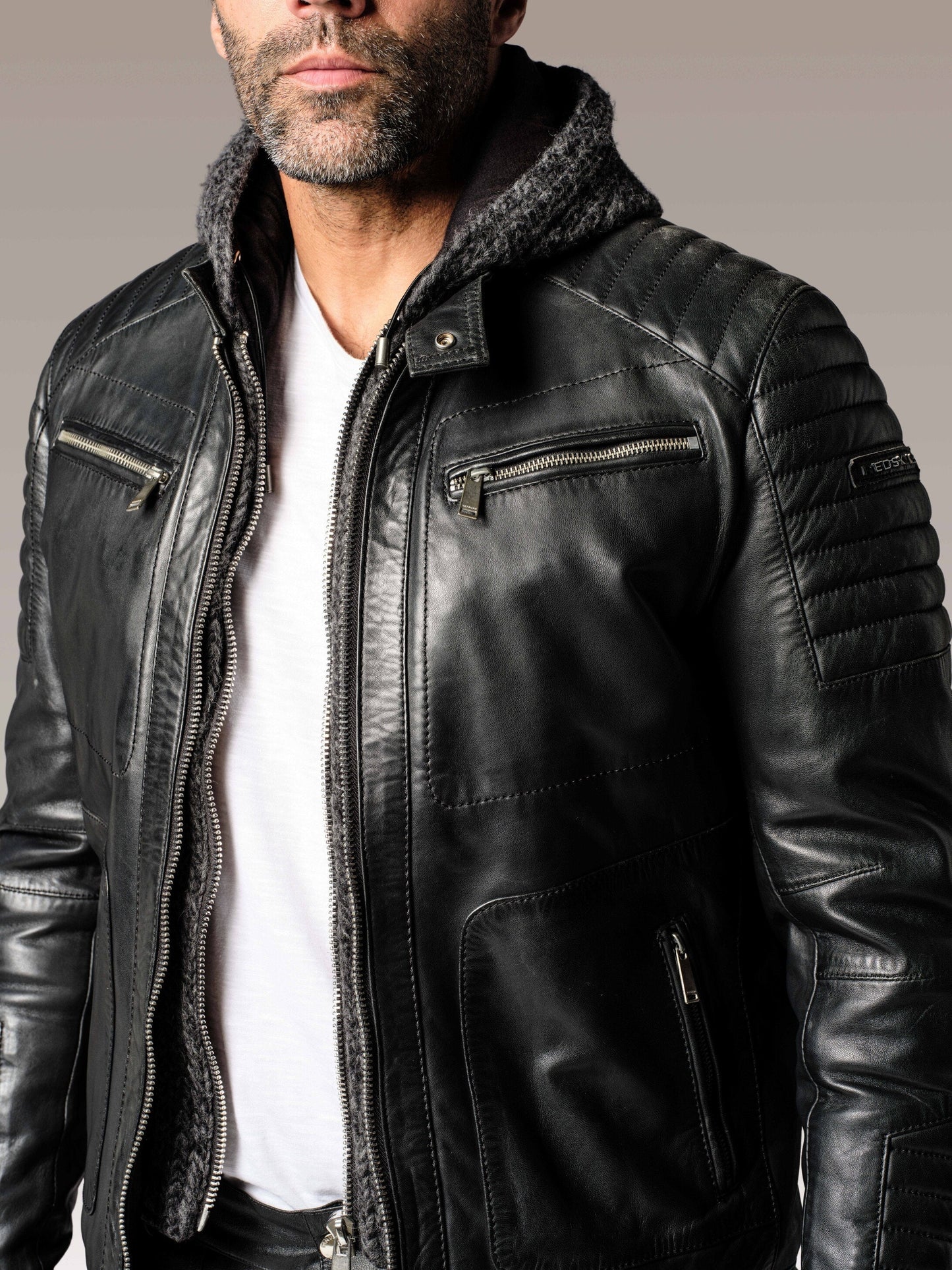 Blouson en cuir noir BYRON MOJITO