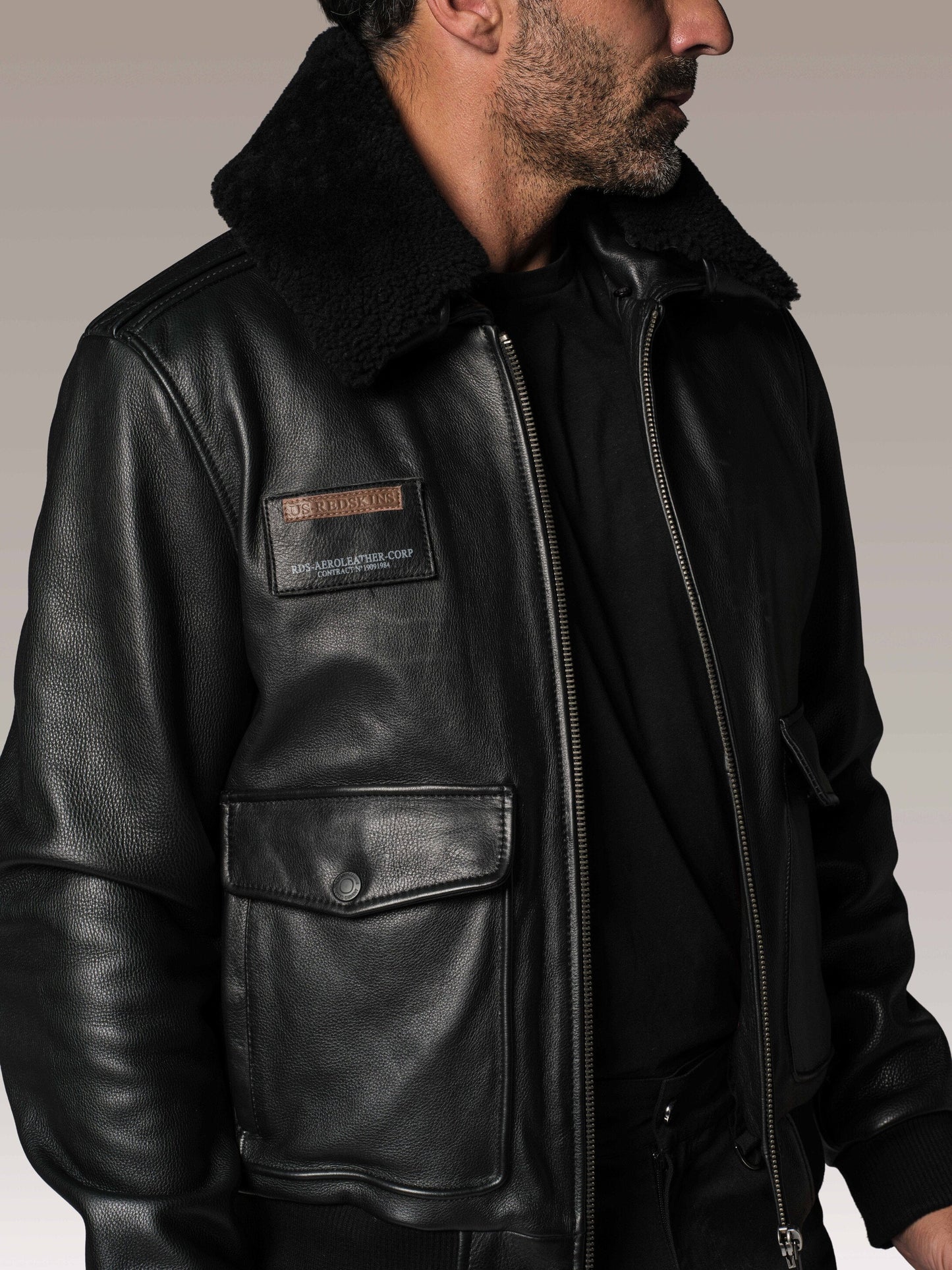 Blouson en cuir noir FLIGHT AIRBORN