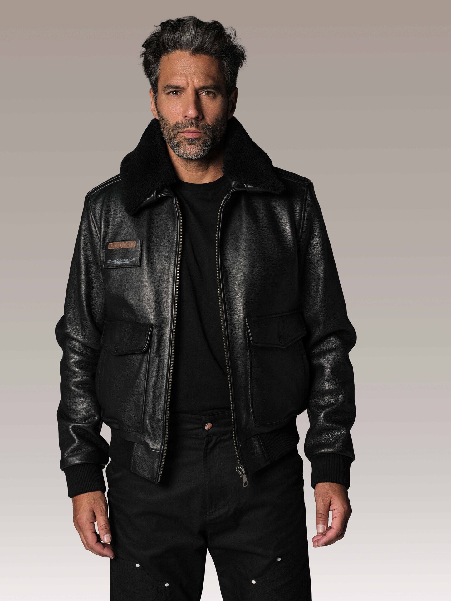 Blouson en cuir noir FLIGHT AIRBORN