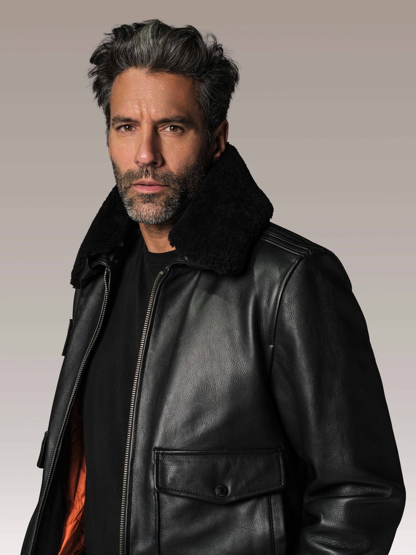 Blouson en cuir noir FLIGHT AIRBORN