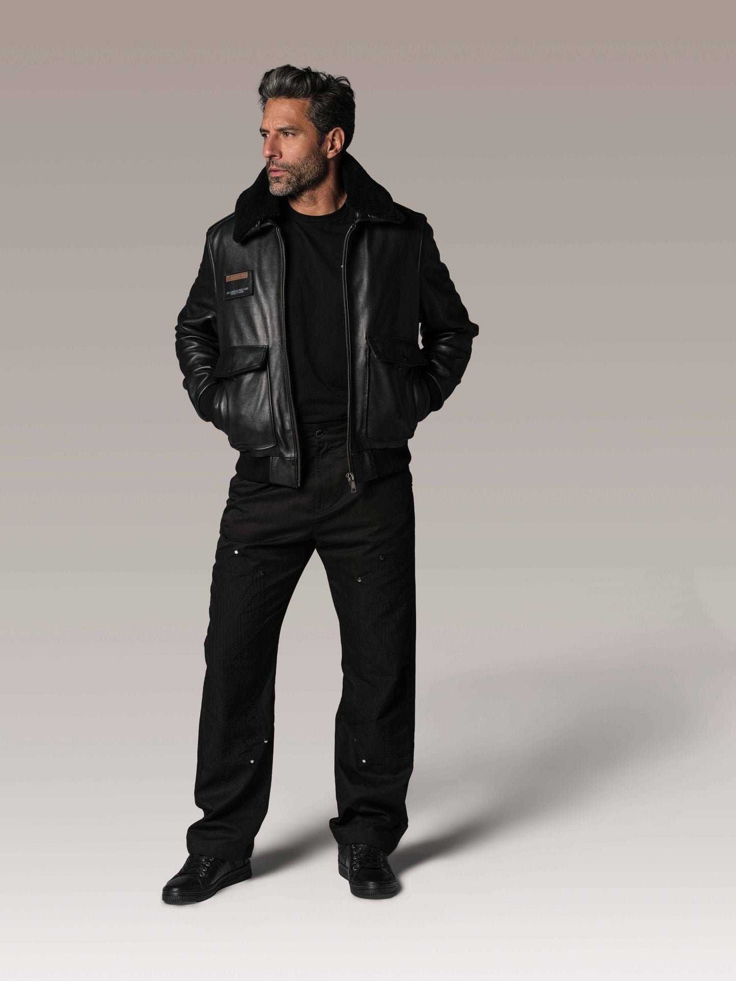 Blouson en cuir noir FLIGHT AIRBORN