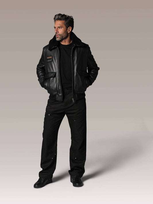 Blouson en cuir noir FLIGHT AIRBORN
