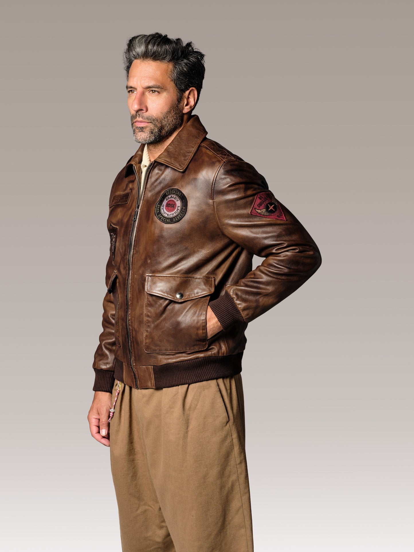 Blouson en cuir marron FORCE UNIT