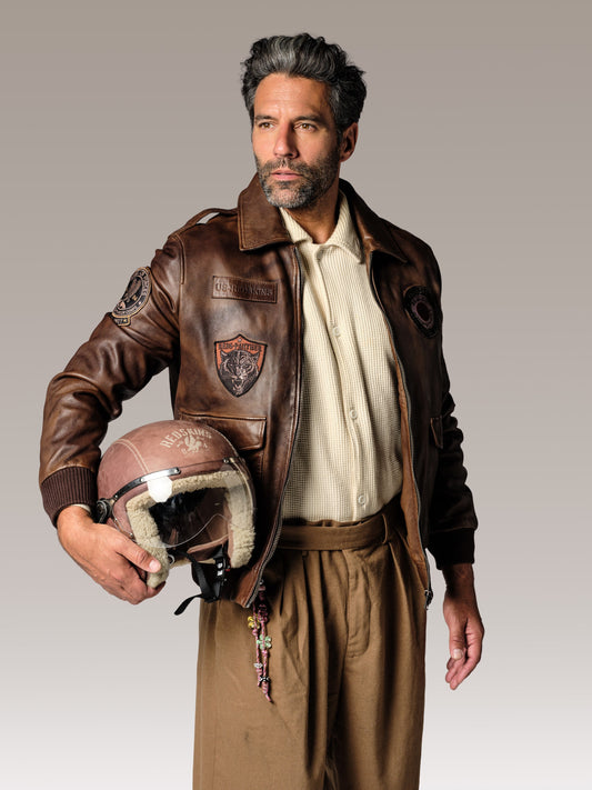 Blouson en cuir marron FORCE UNIT