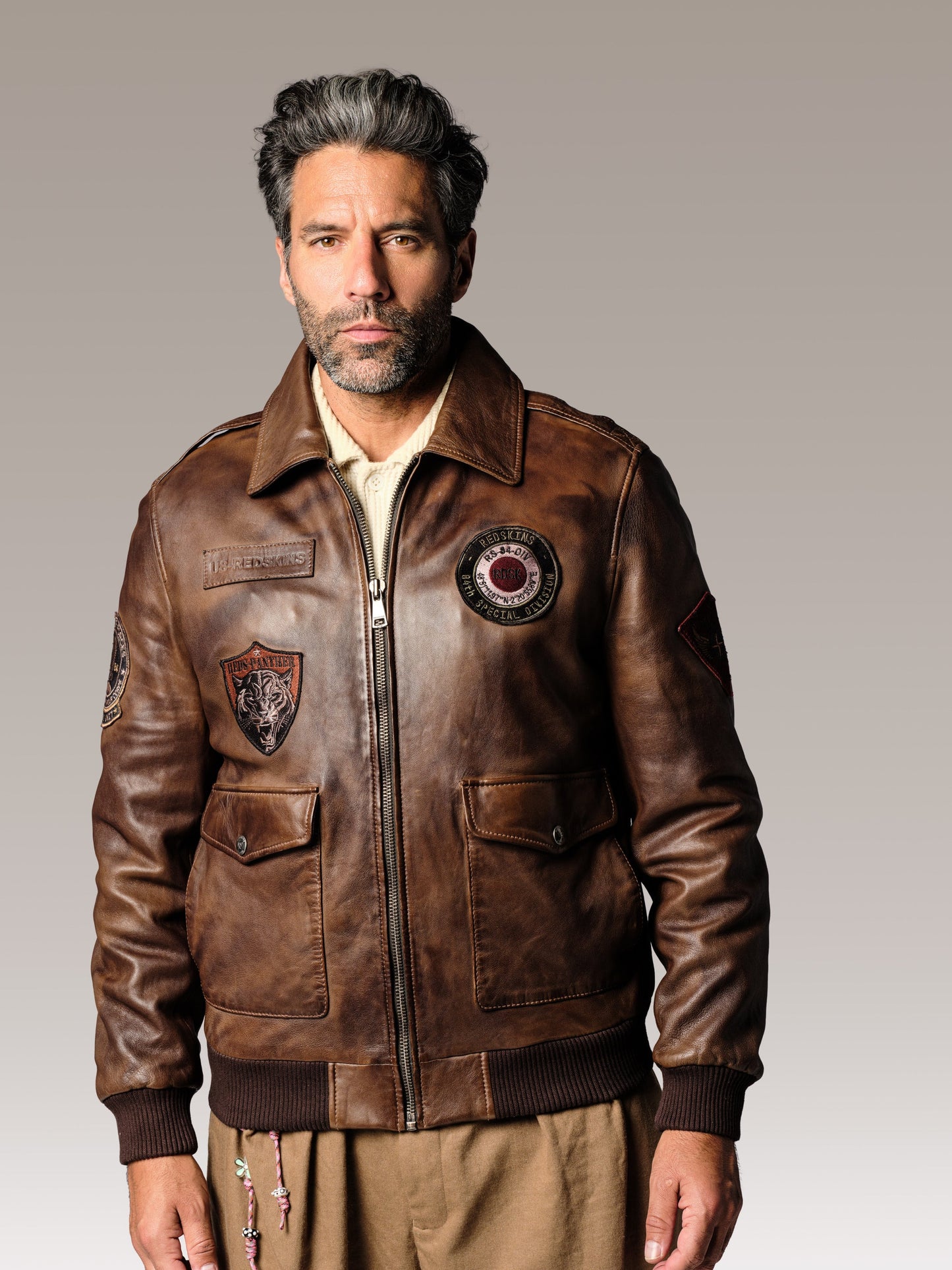 Blouson en cuir marron FORCE UNIT