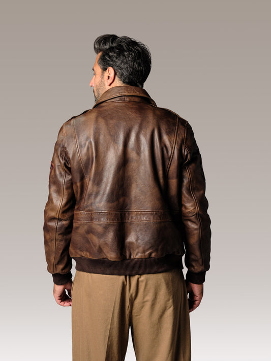 Blouson en cuir marron FORCE UNIT