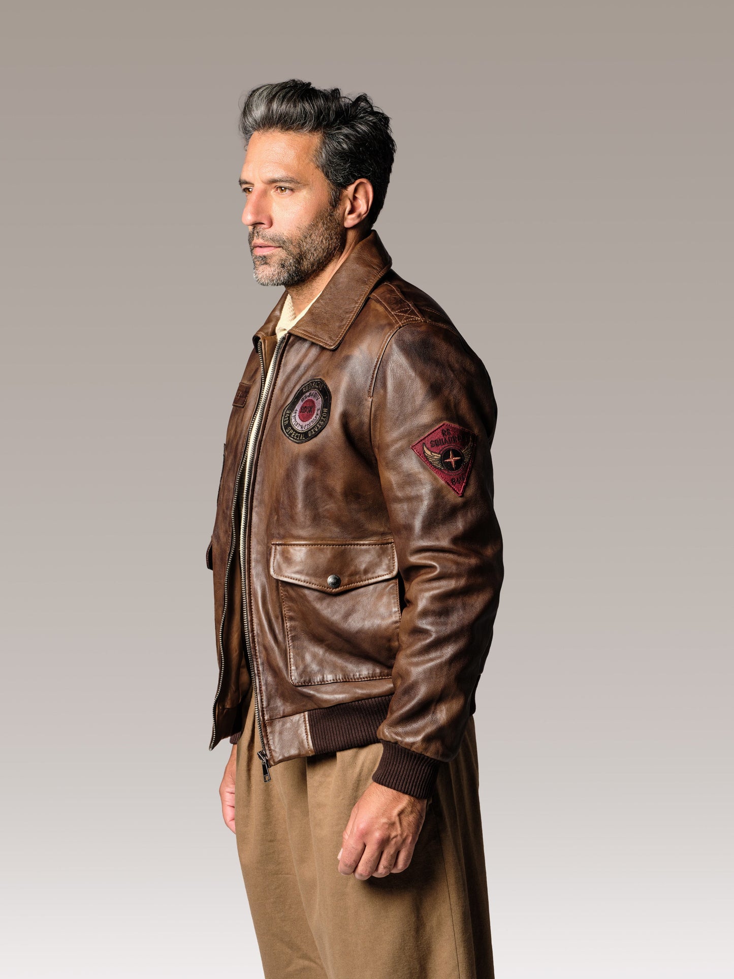 Blouson en cuir marron FORCE UNIT