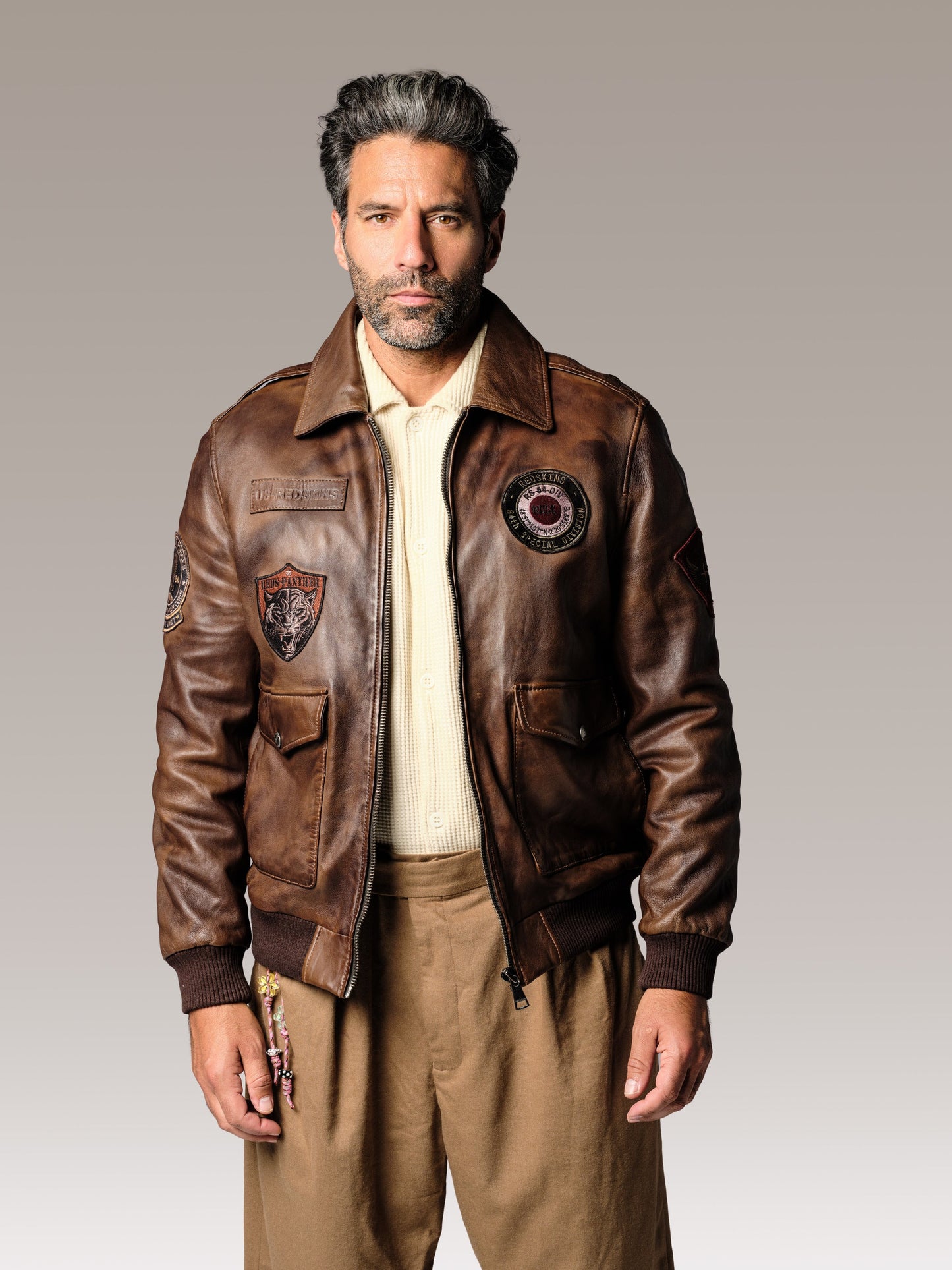 Blouson en cuir marron FORCE UNIT
