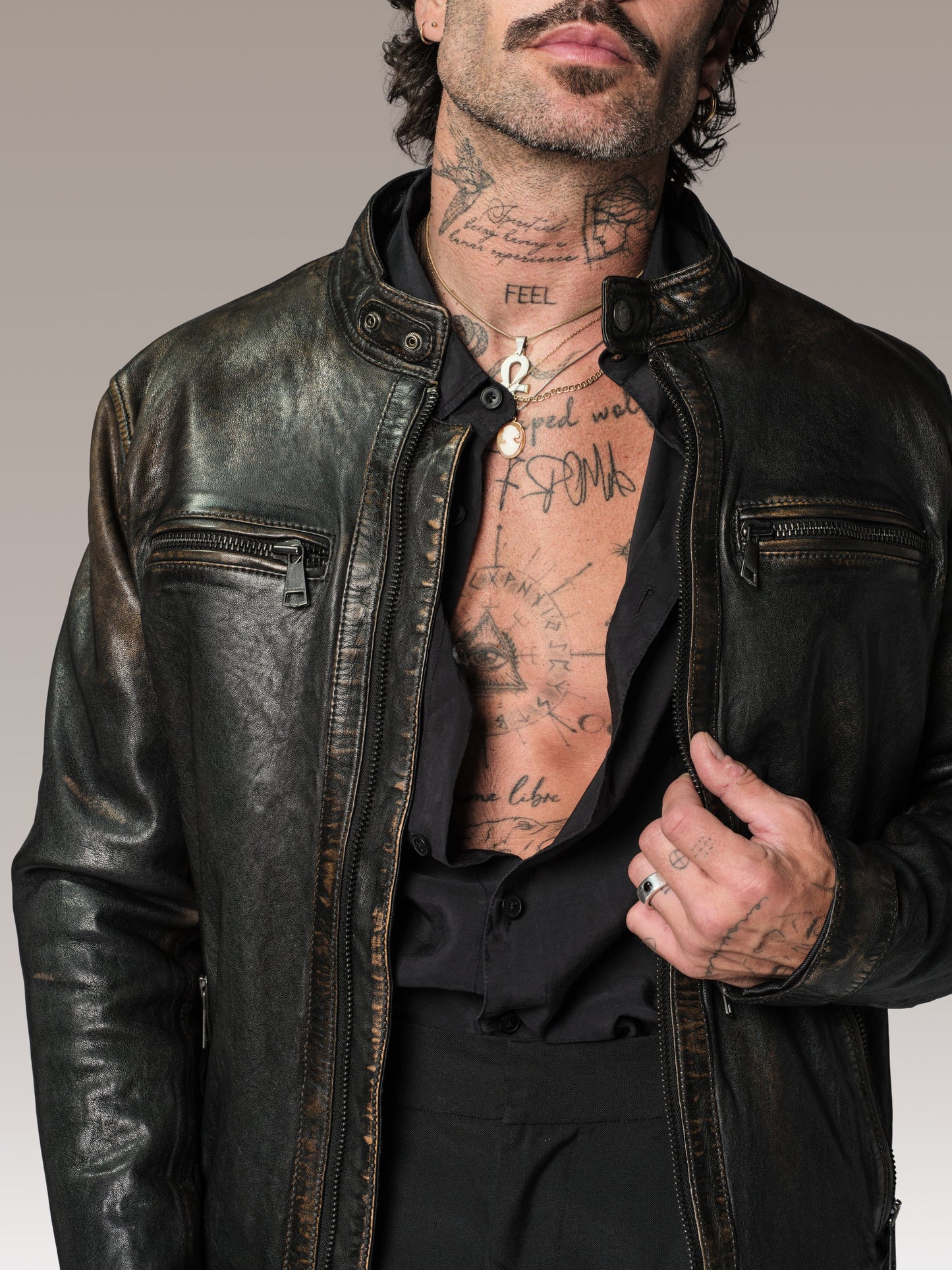 Blouson en cuir marron ICON RACE