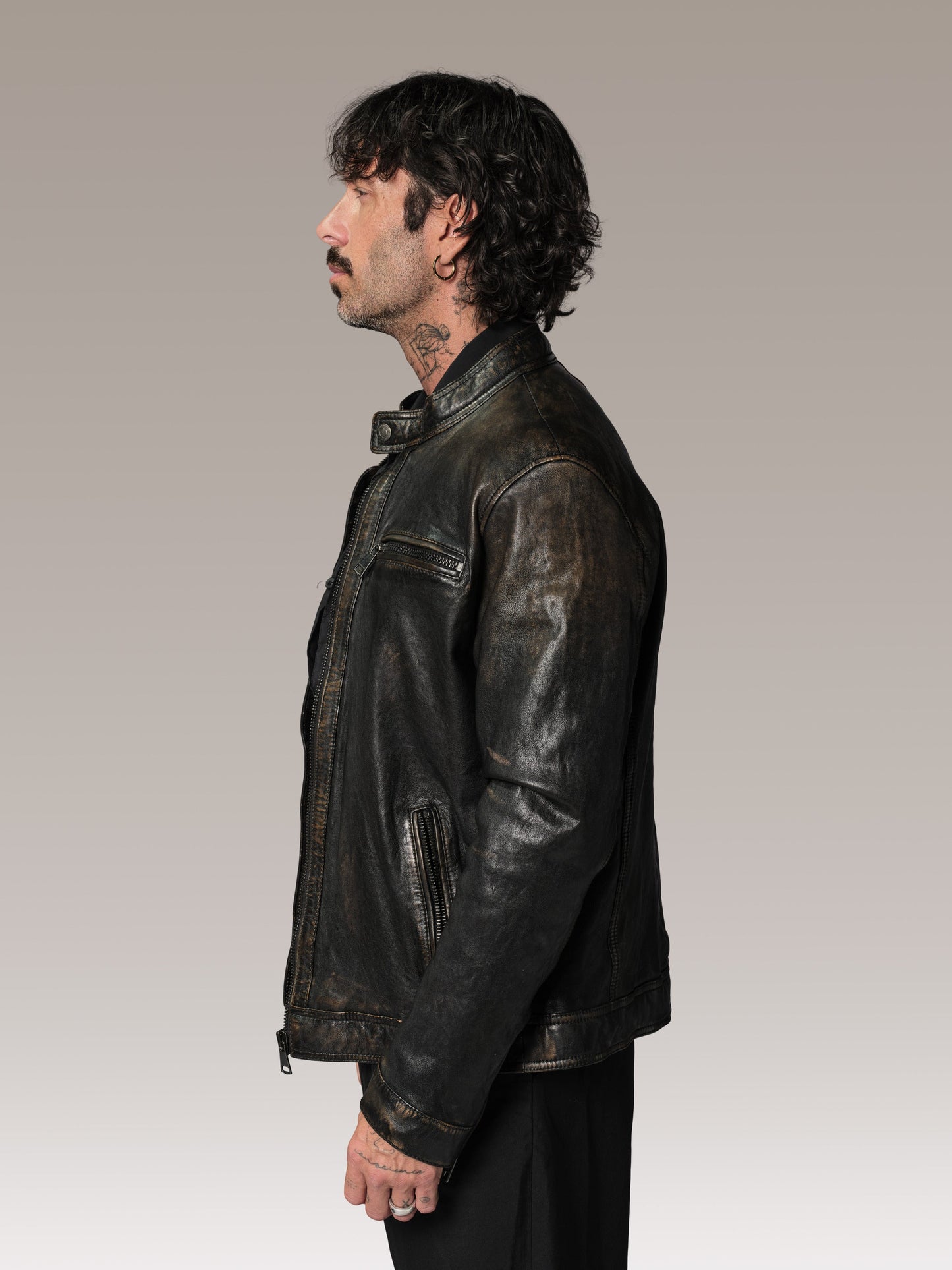 Blouson en cuir marron ICON RACE