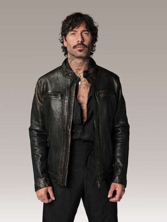 Blouson en cuir marron ICON RACE