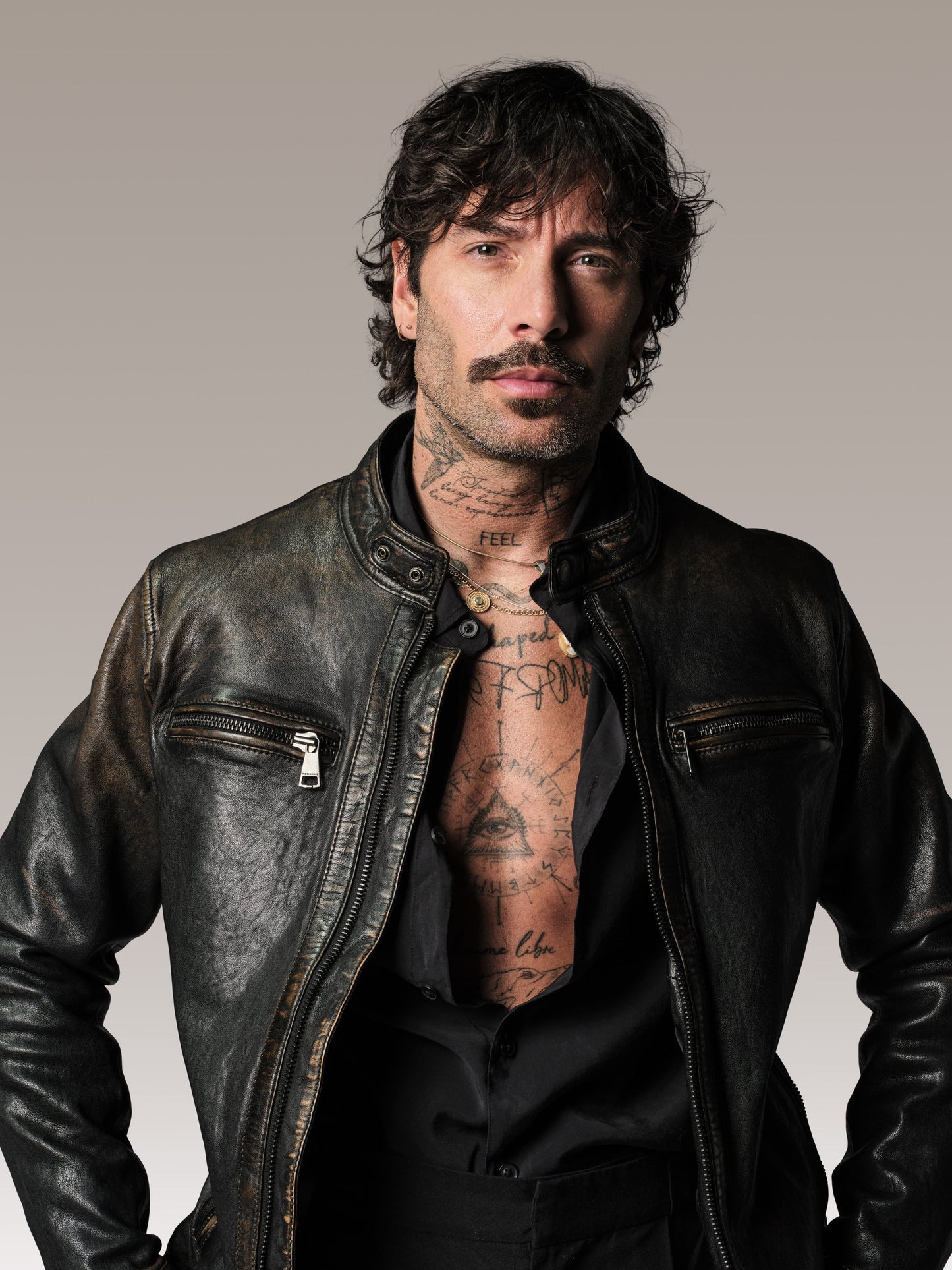 Blouson en cuir marron ICON RACE