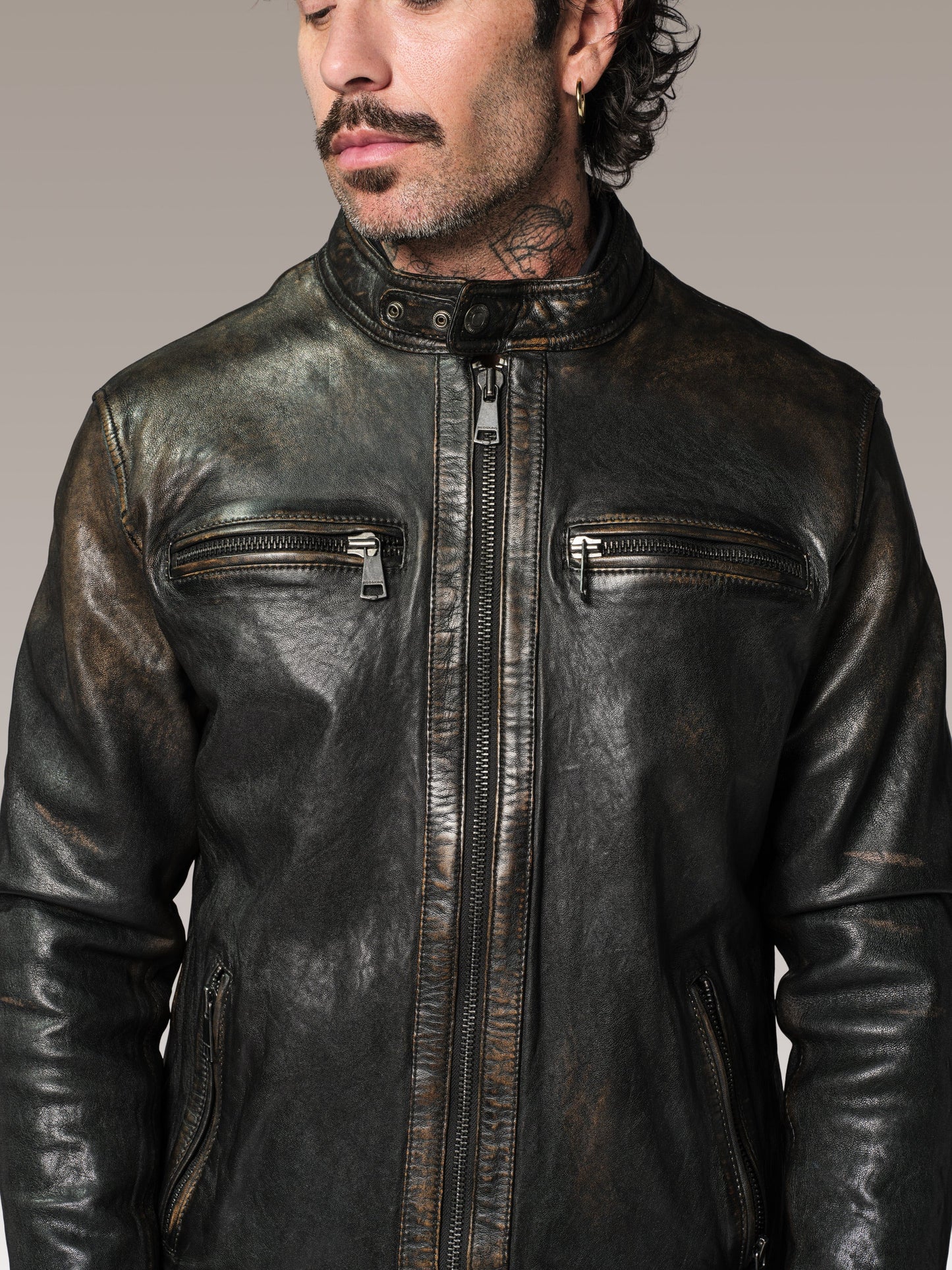 Blouson en cuir marron ICON RACE