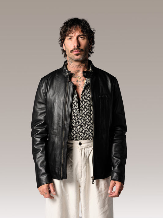 Blouson en cuir noir IRON ROAD