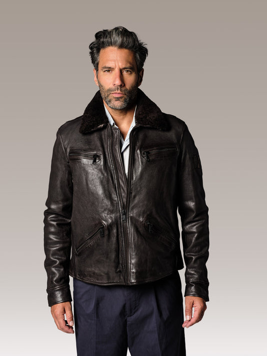 Blouson en cuir marron KAWA GLASGOW