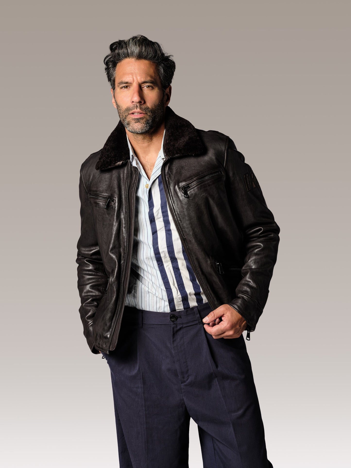 Blouson en cuir marron KAWA GLASGOW