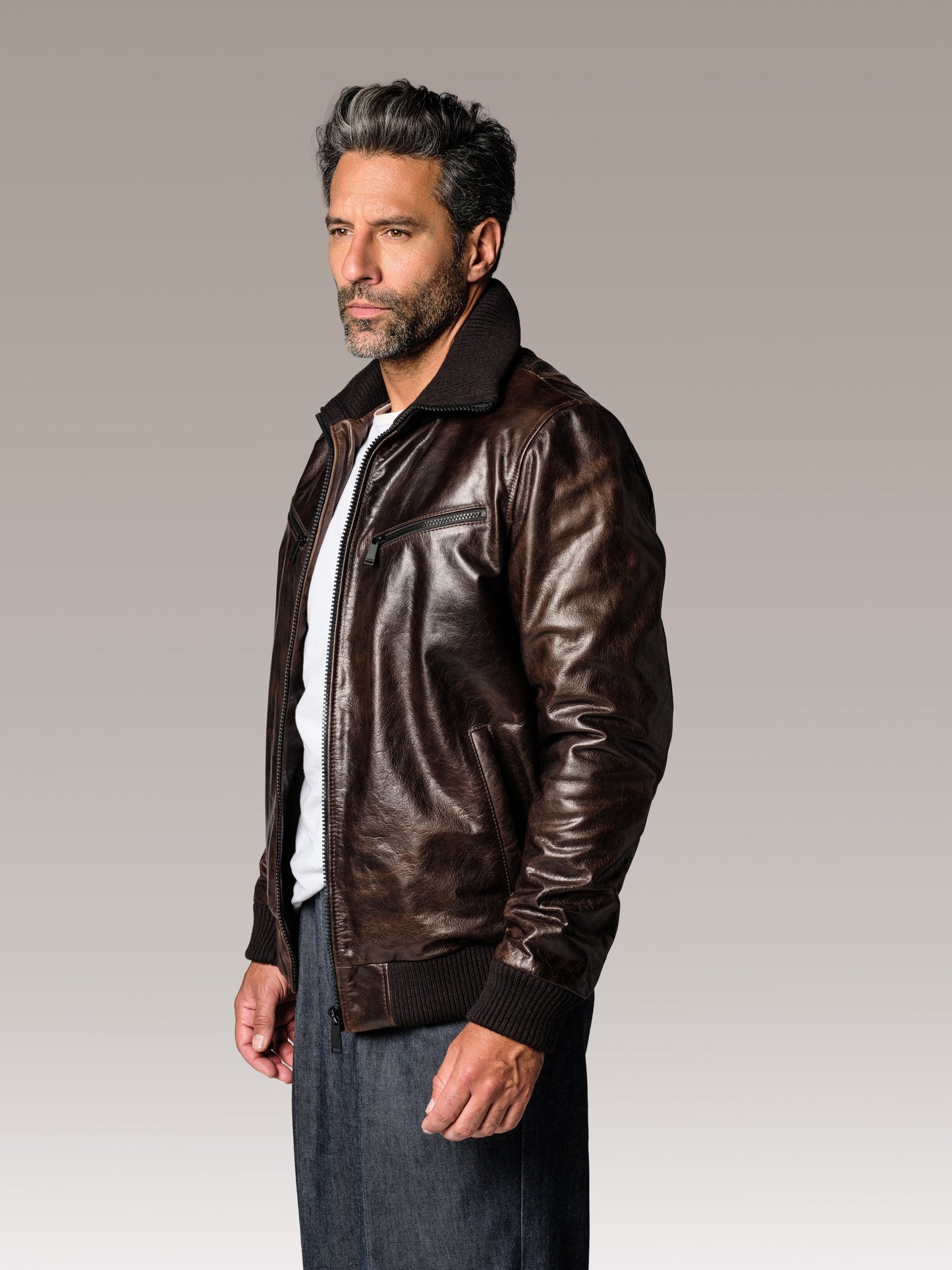 Blouson en cuir marron MIKE QUARTZ