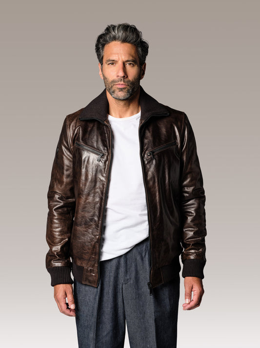 Blouson en cuir marron MIKE QUARTZ