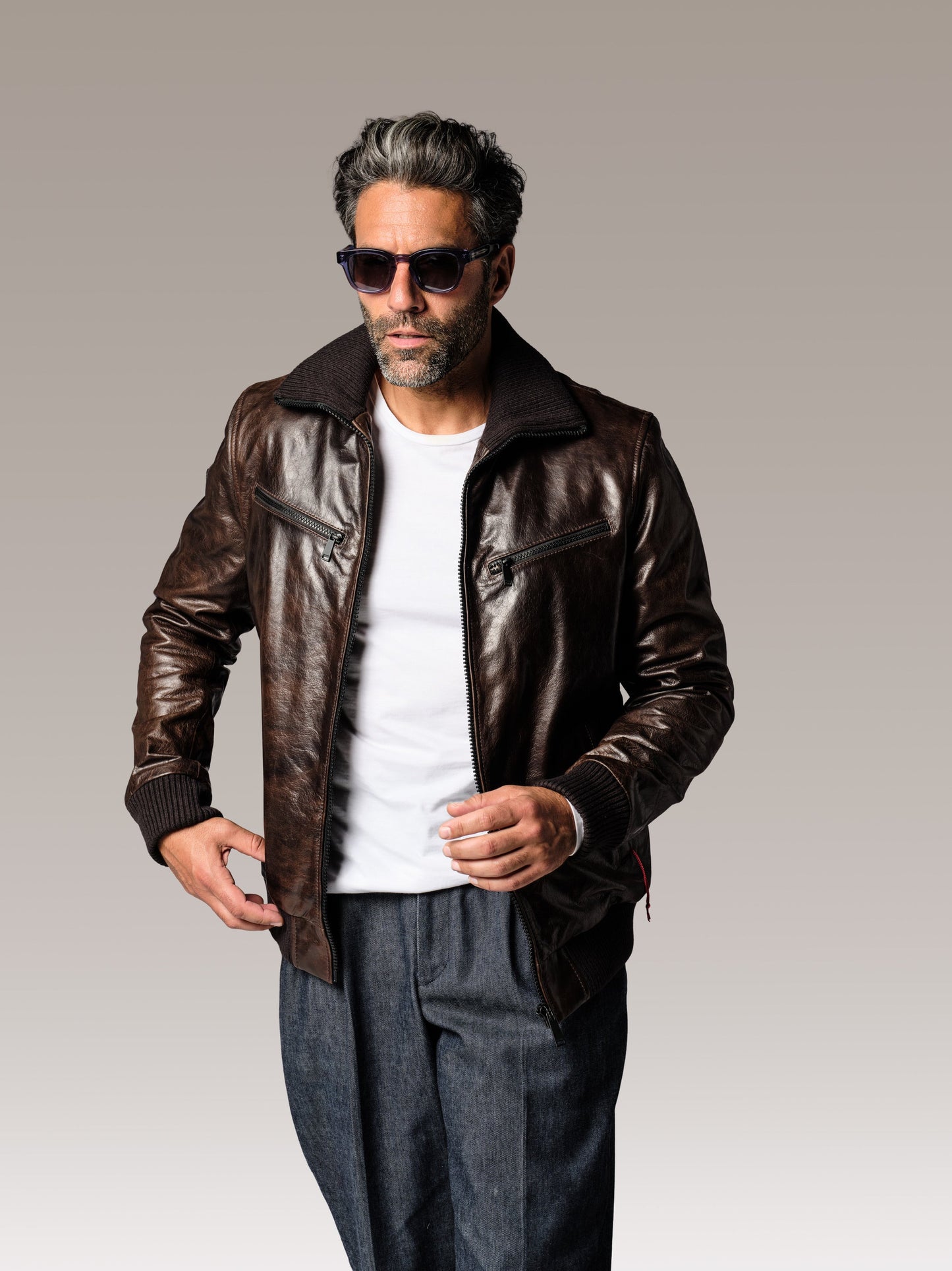 Blouson en cuir marron MIKE QUARTZ