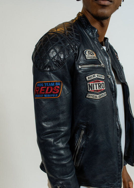 Blouson en cuir bleu marine NITRO BARCELONA