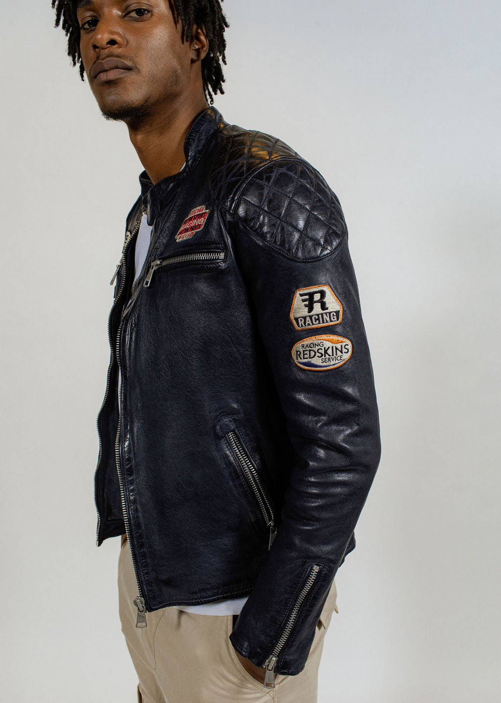 Blouson en cuir bleu marine NITRO BARCELONA