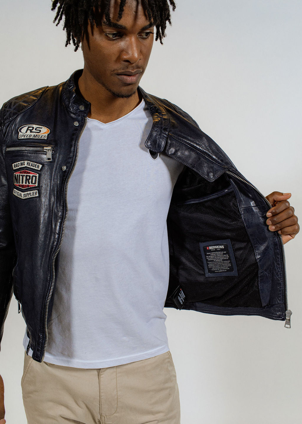 Blouson en cuir bleu marine NITRO BARCELONA