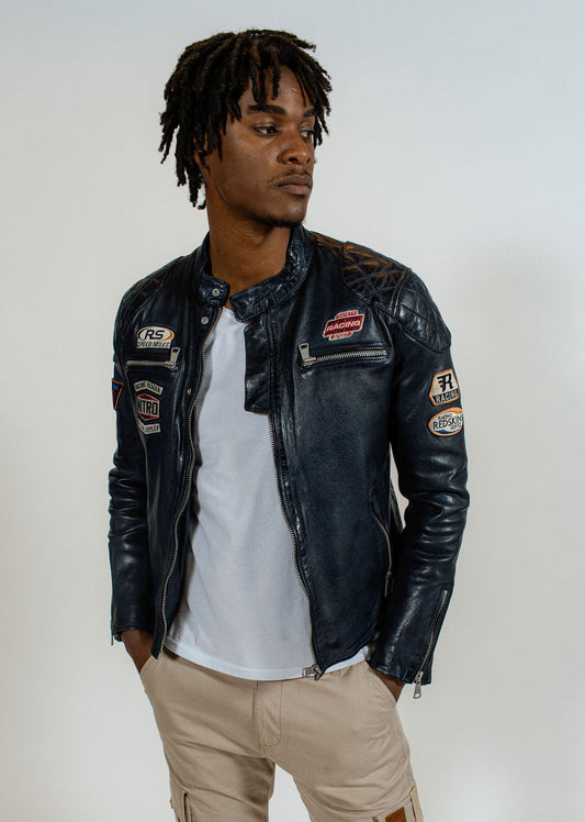 Blouson en cuir bleu marine NITRO BARCELONA