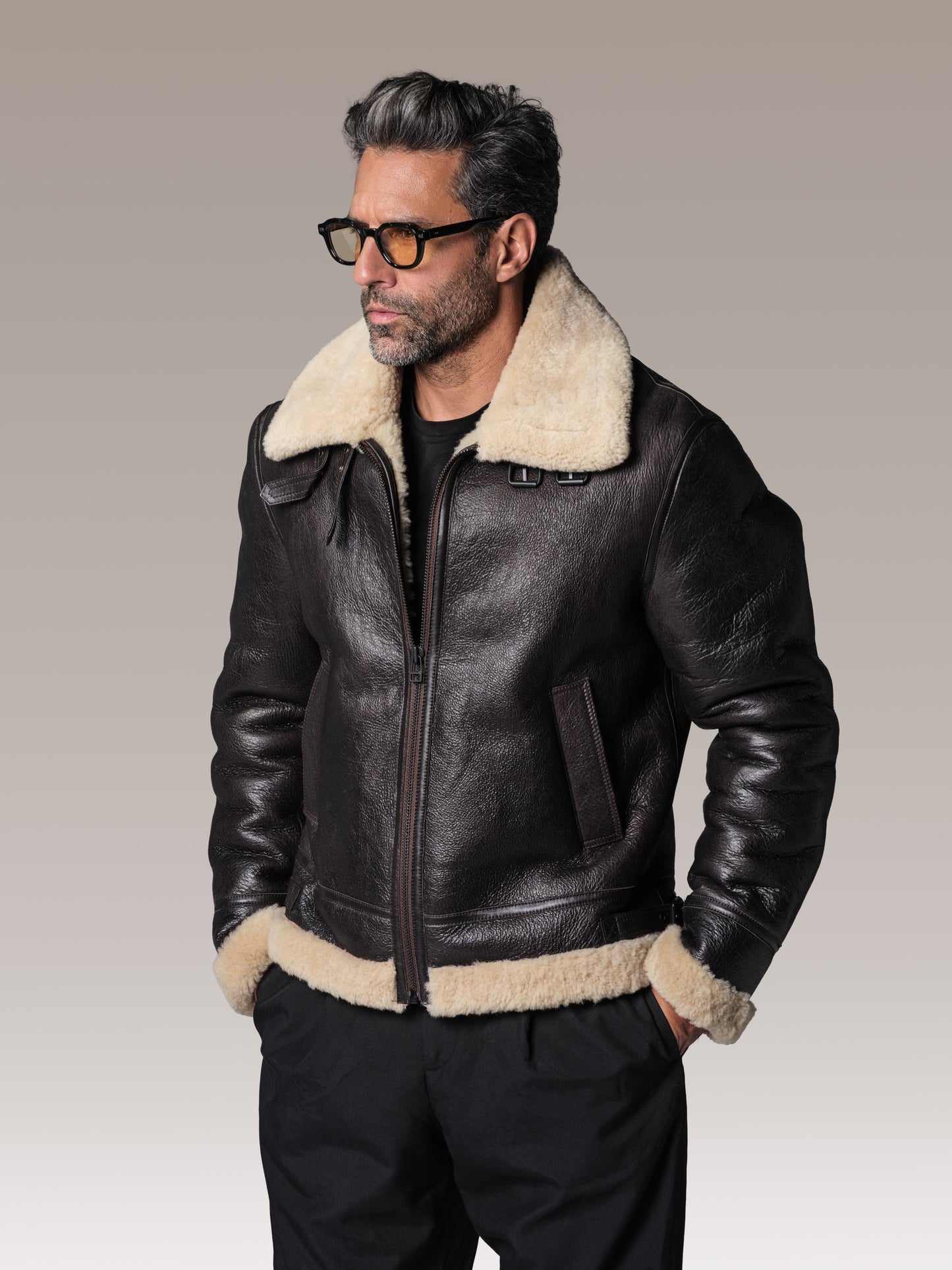 Blouson en cuir marron / beige REAGAN QUEENSTOWN