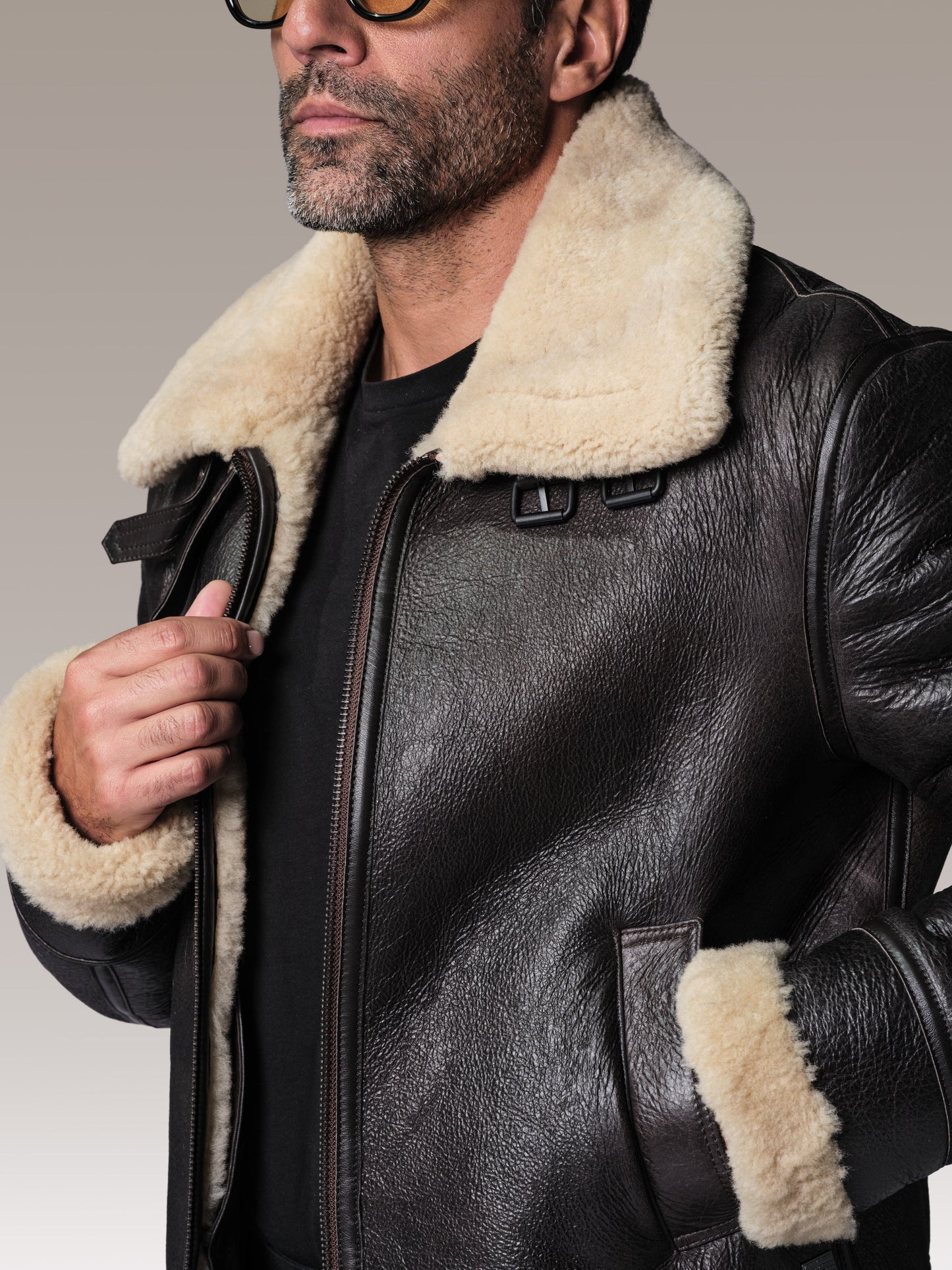 Blouson en cuir marron / beige REAGAN QUEENSTOWN
