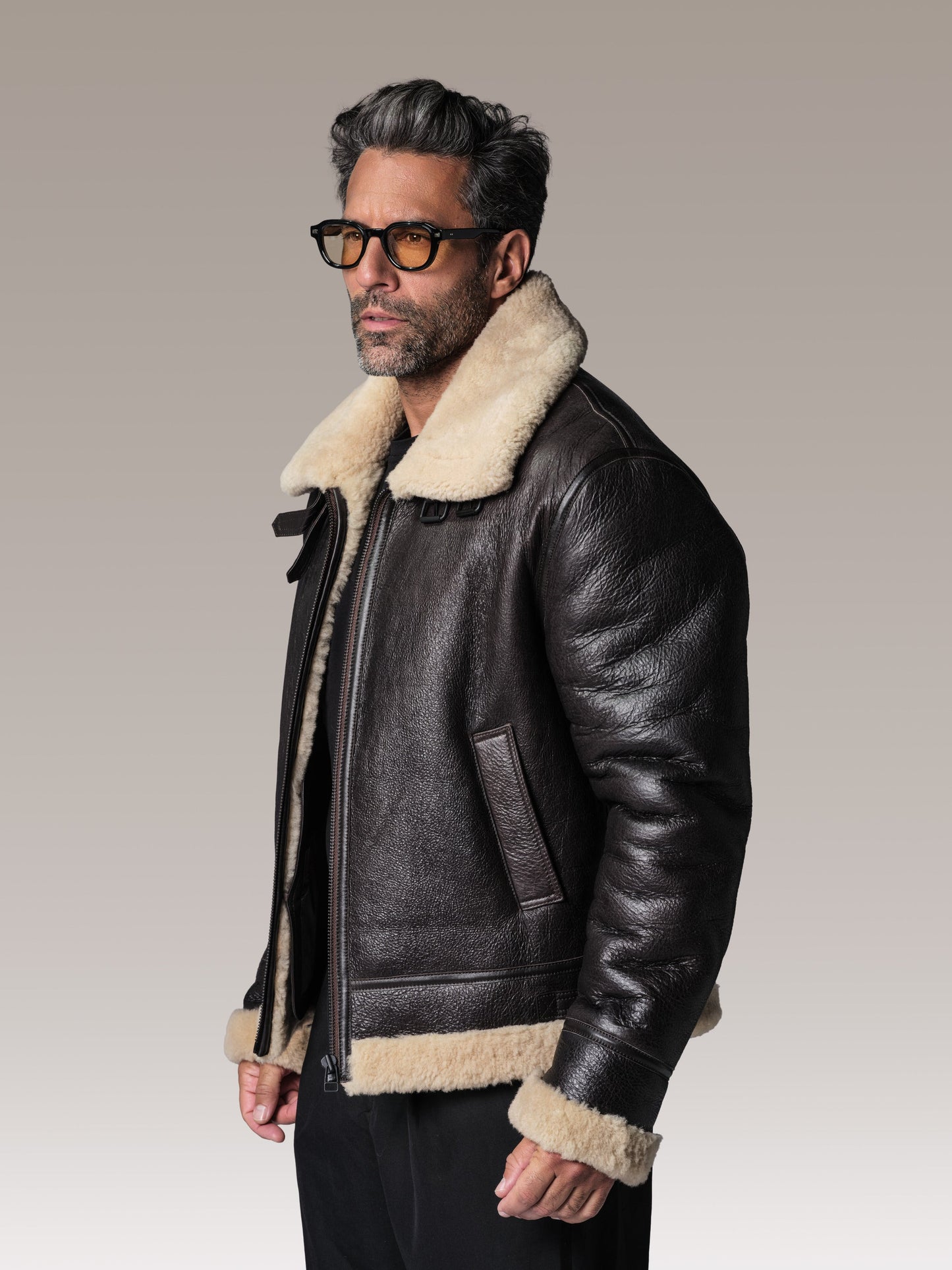 Blouson en cuir marron / beige REAGAN QUEENSTOWN