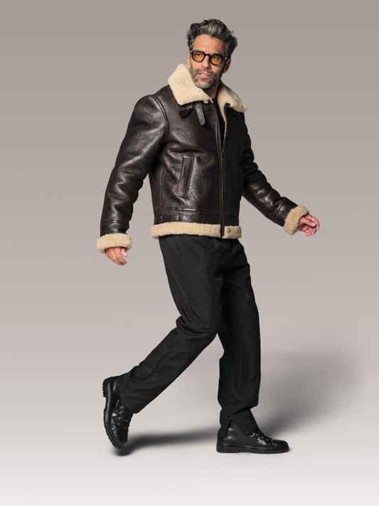 Blouson en cuir marron / beige REAGAN QUEENSTOWN