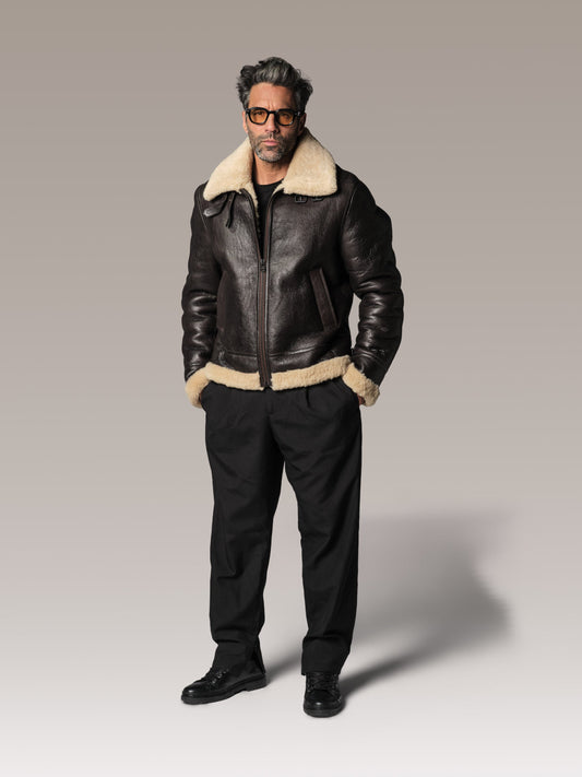 Blouson en cuir marron / beige REAGAN QUEENSTOWN