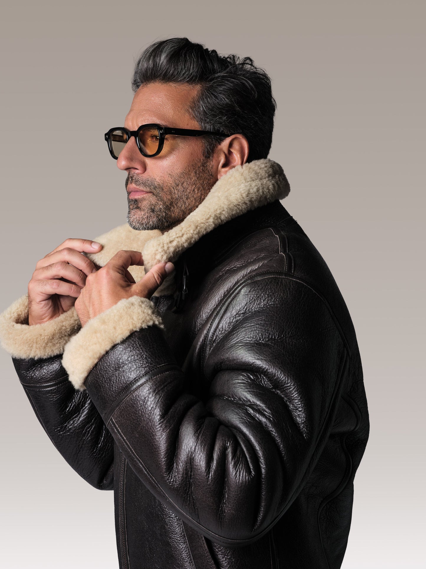 Blouson en cuir marron / beige REAGAN QUEENSTOWN