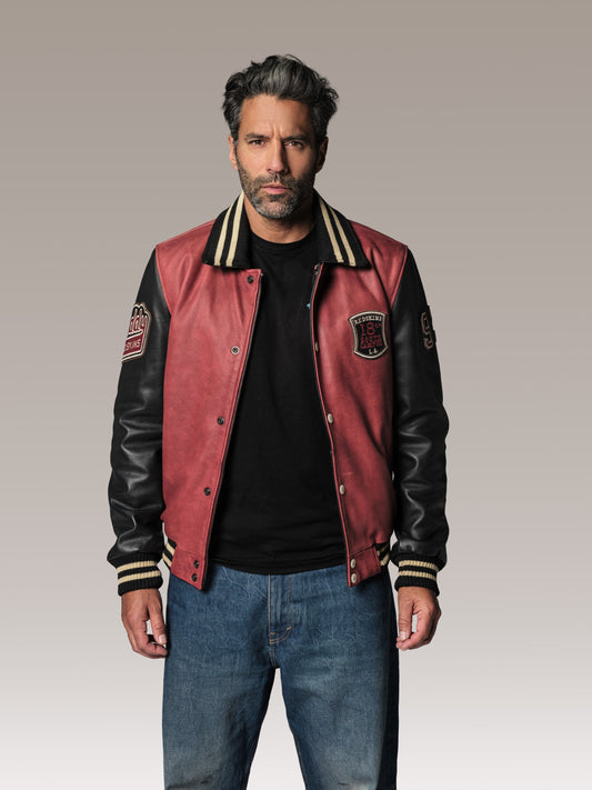 Blouson en cuir rouge SKATBOARD COHIBA