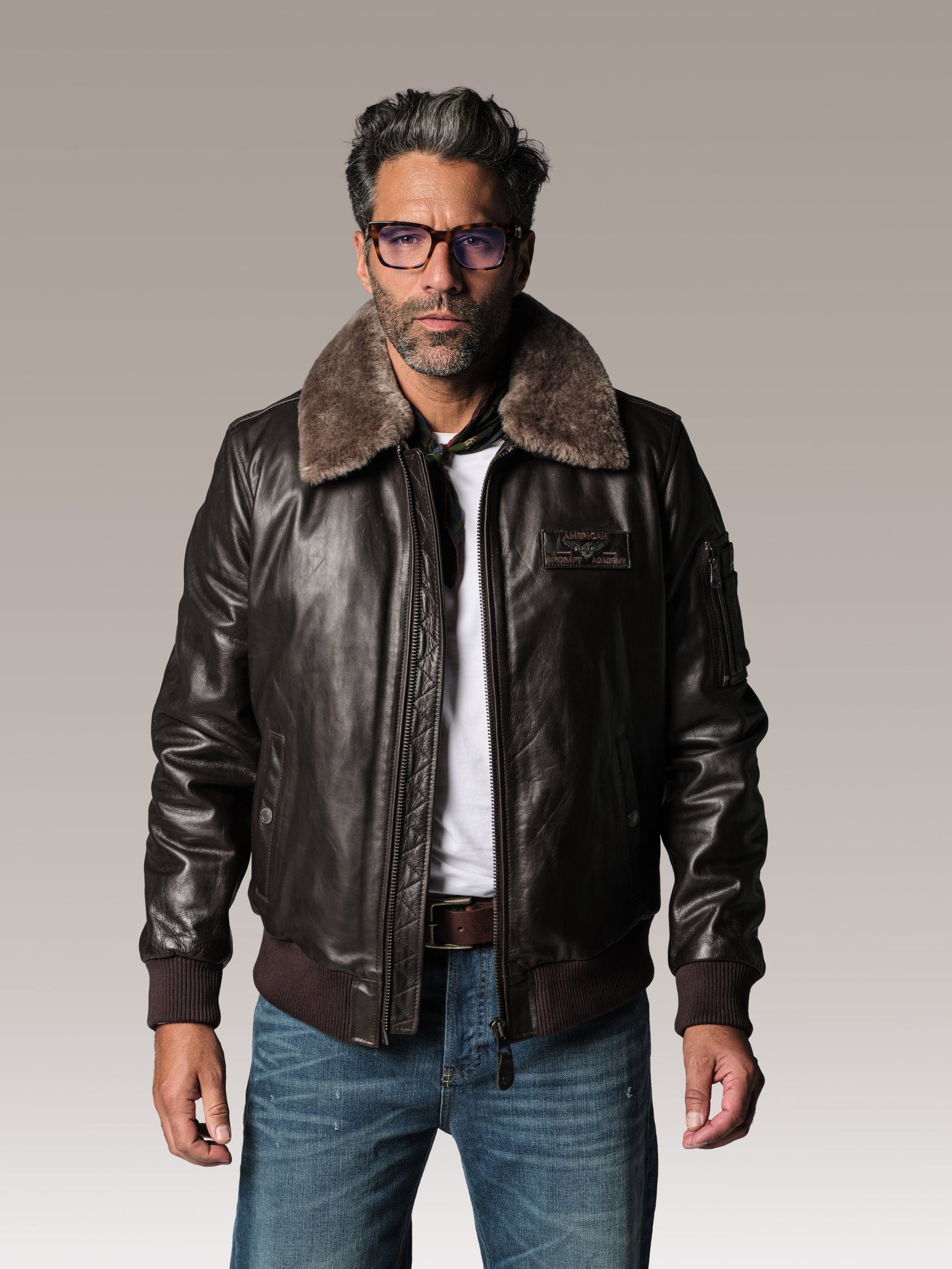 Blouson en cuir marron TEXACO FENDER