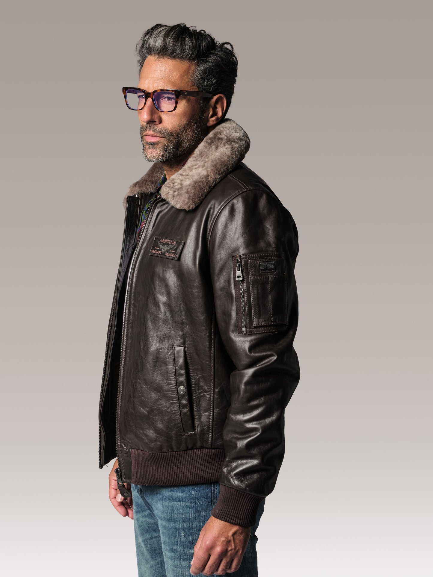 Blouson en cuir marron TEXACO FENDER