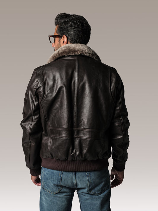 Blouson en cuir marron TEXACO FENDER