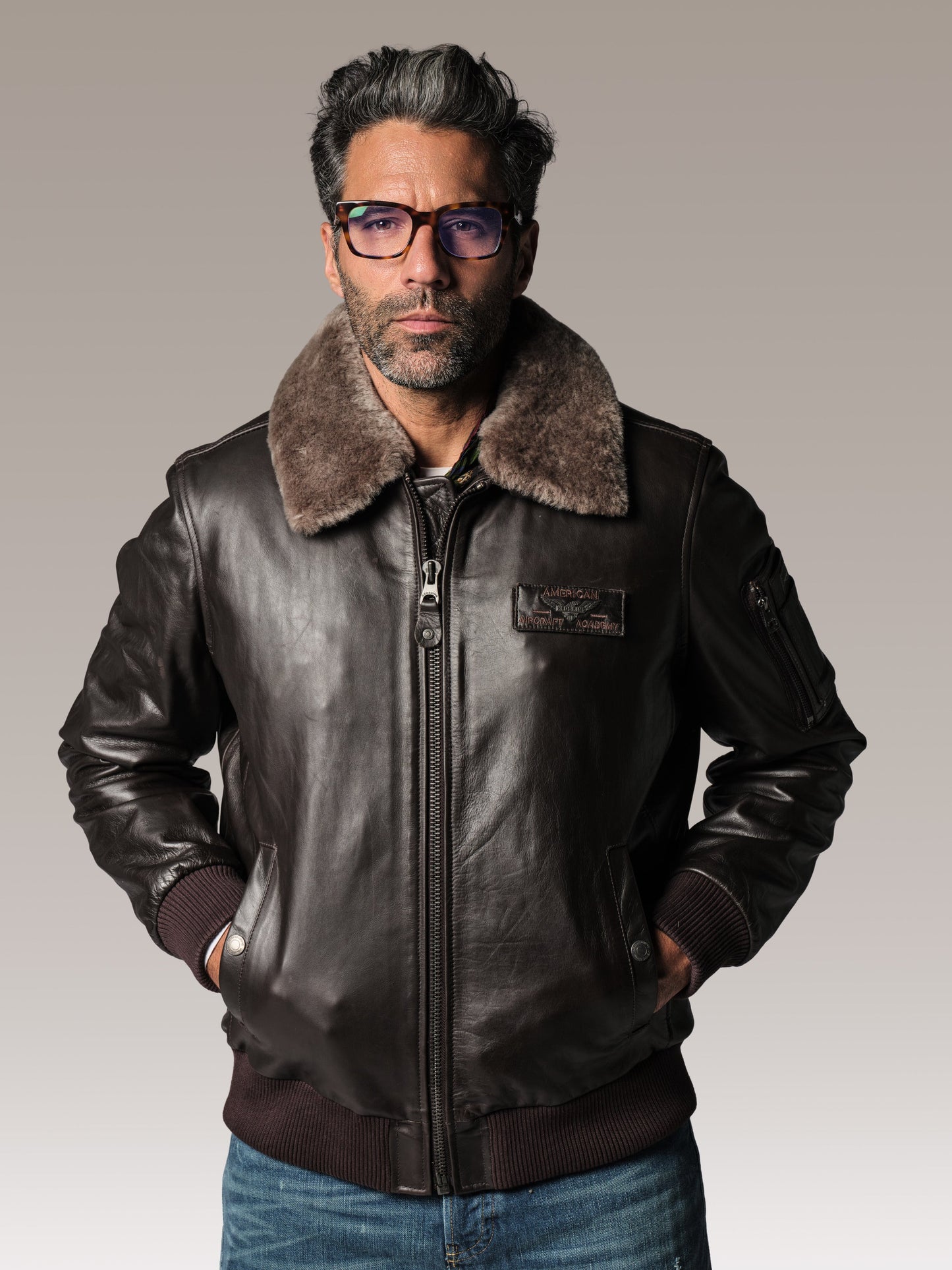 Blouson en cuir marron TEXACO FENDER