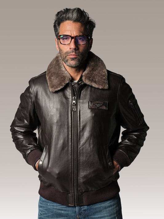 Blouson en cuir marron TEXACO FENDER