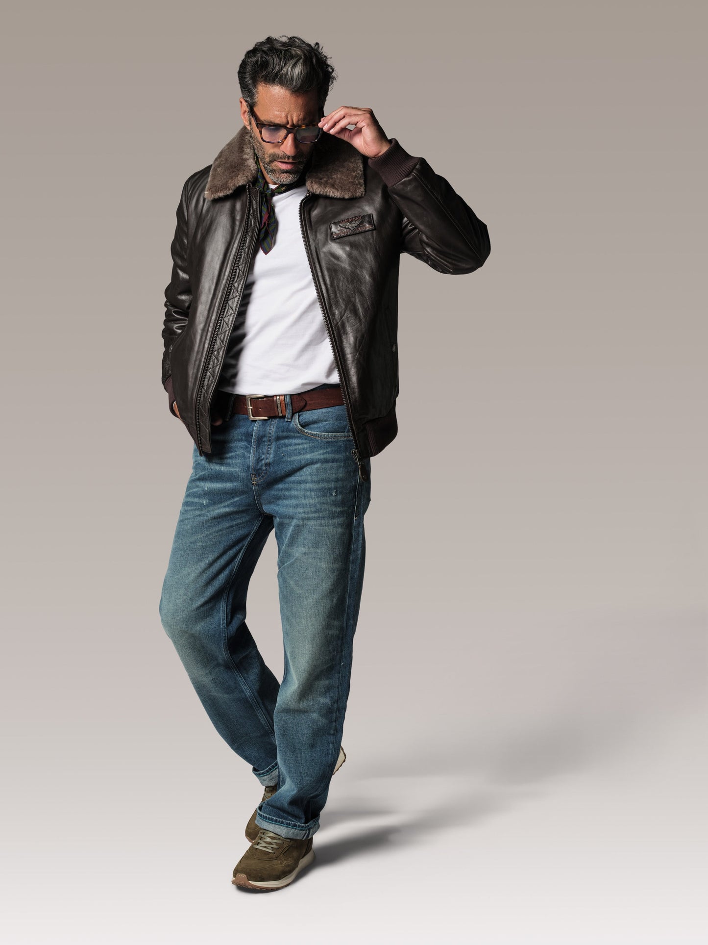 Blouson en cuir marron TEXACO FENDER