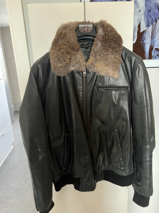 BLOUSON HOMME REDSKINS ORIGINAL EN CUIR AVEC COL EN  FOURRURE