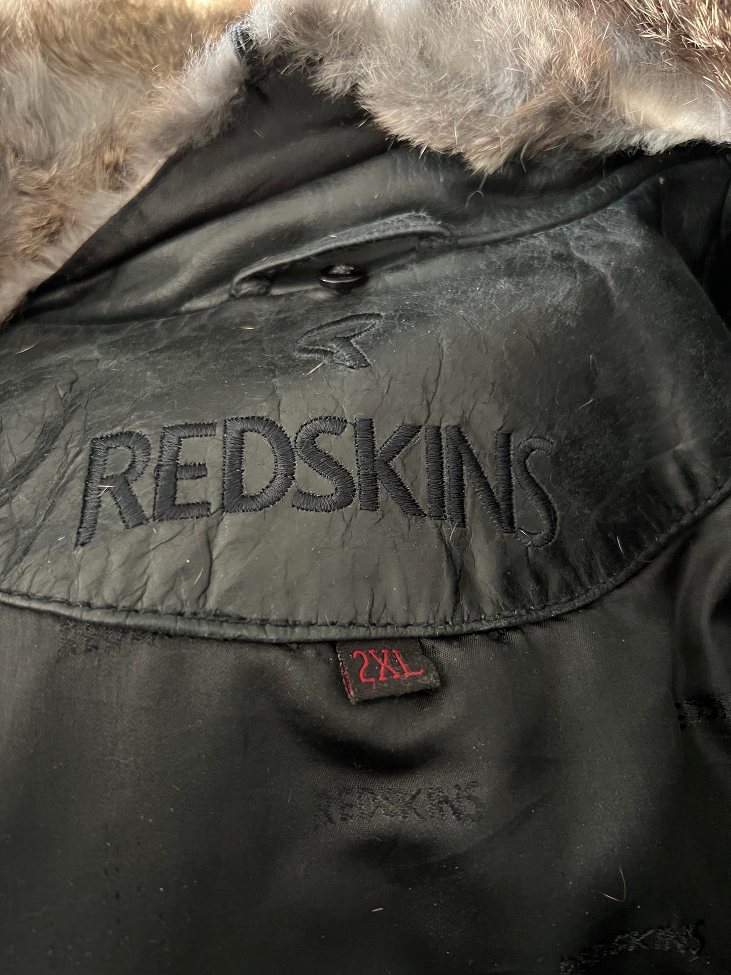 BLOUSON HOMME REDSKINS ORIGINAL EN CUIR AVEC COL EN  FOURRURE