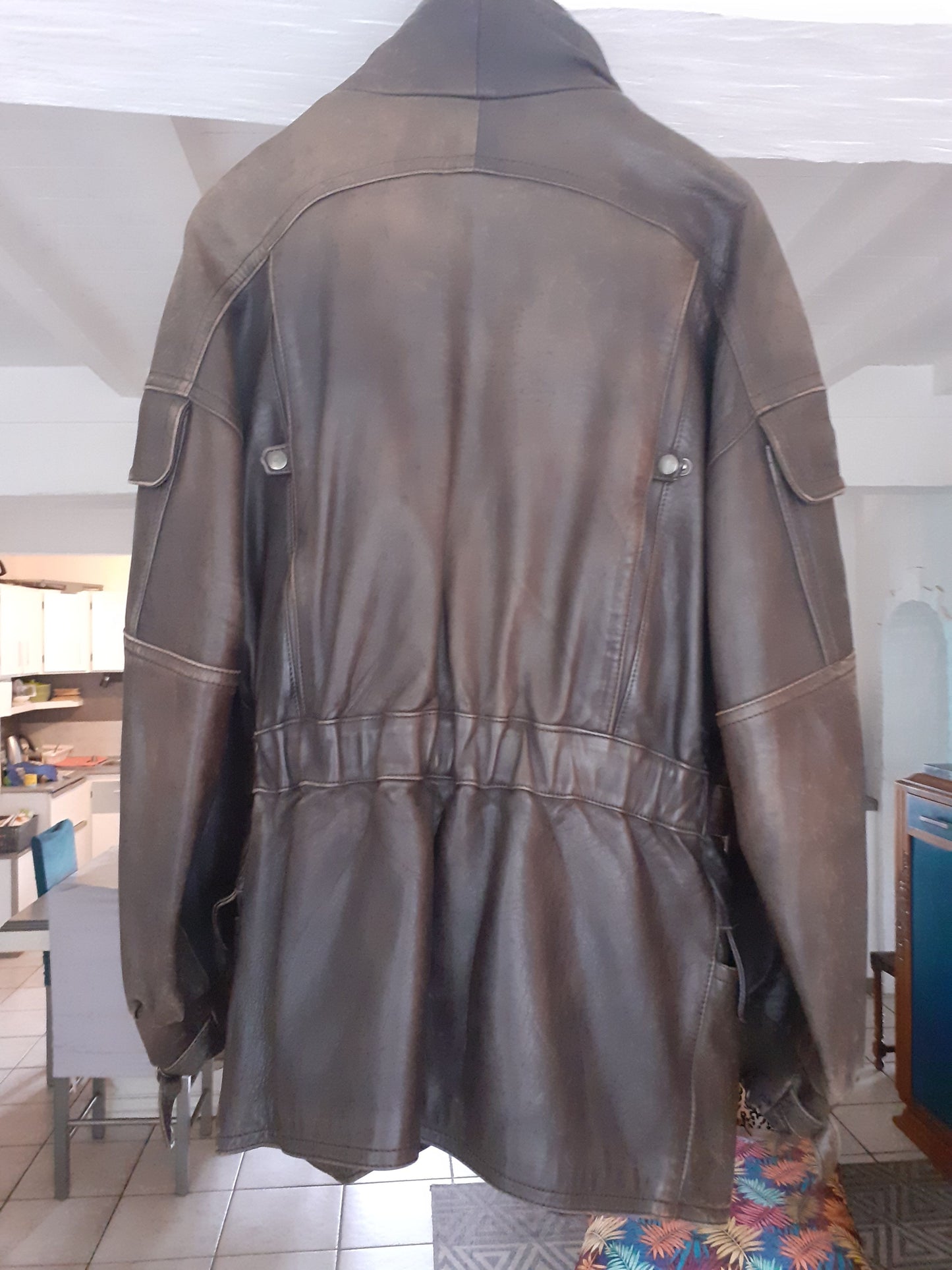 blouson long cuir épais