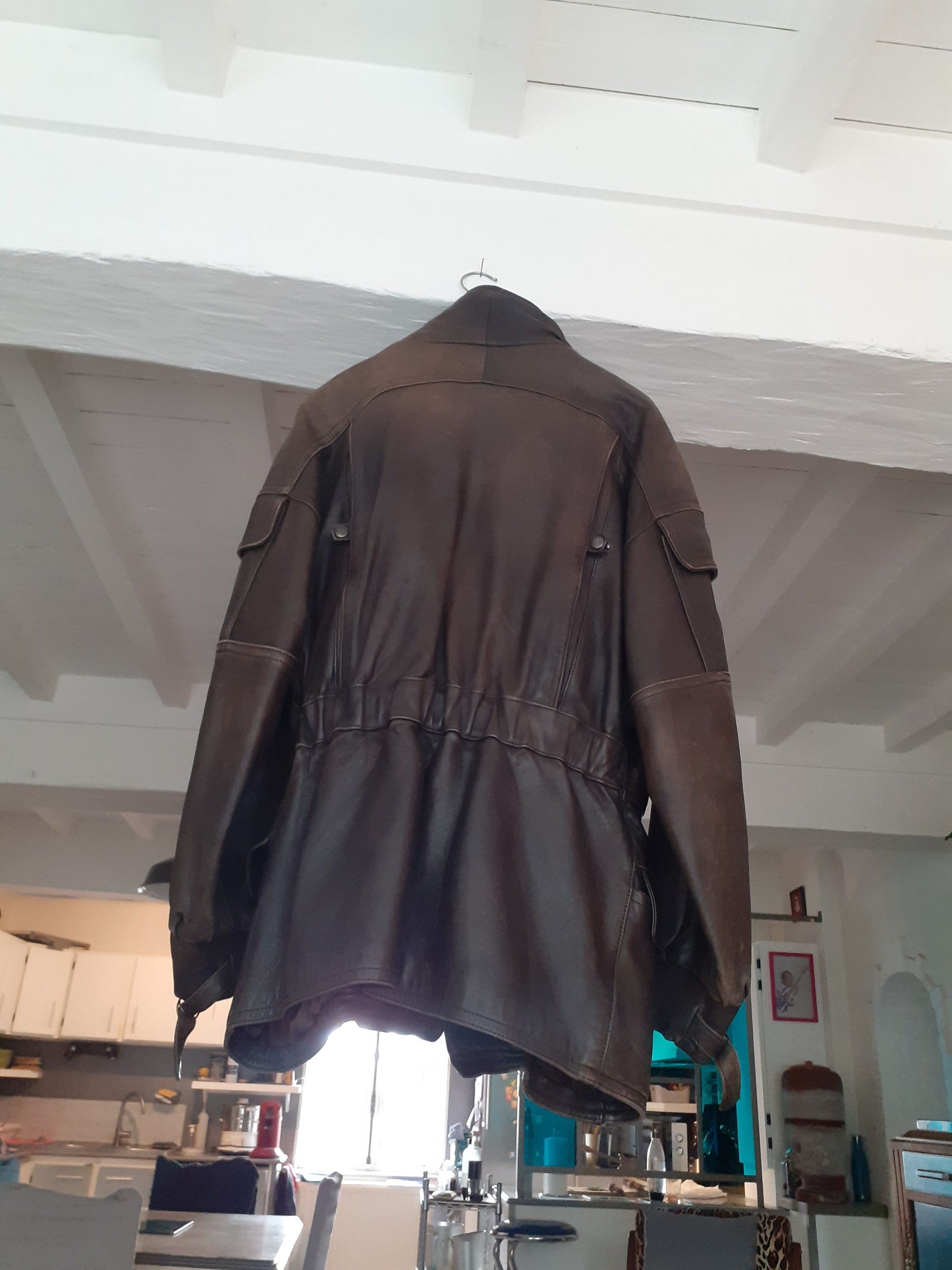 blouson long cuir épais